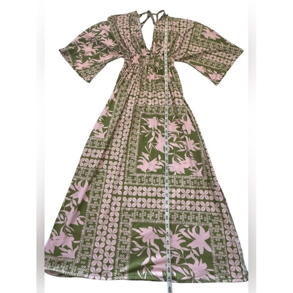 Unbranded Green & Pink Floral Boho Tropical Maxi Dress Kimono Sleeve Size Small - Picture 9 of 13